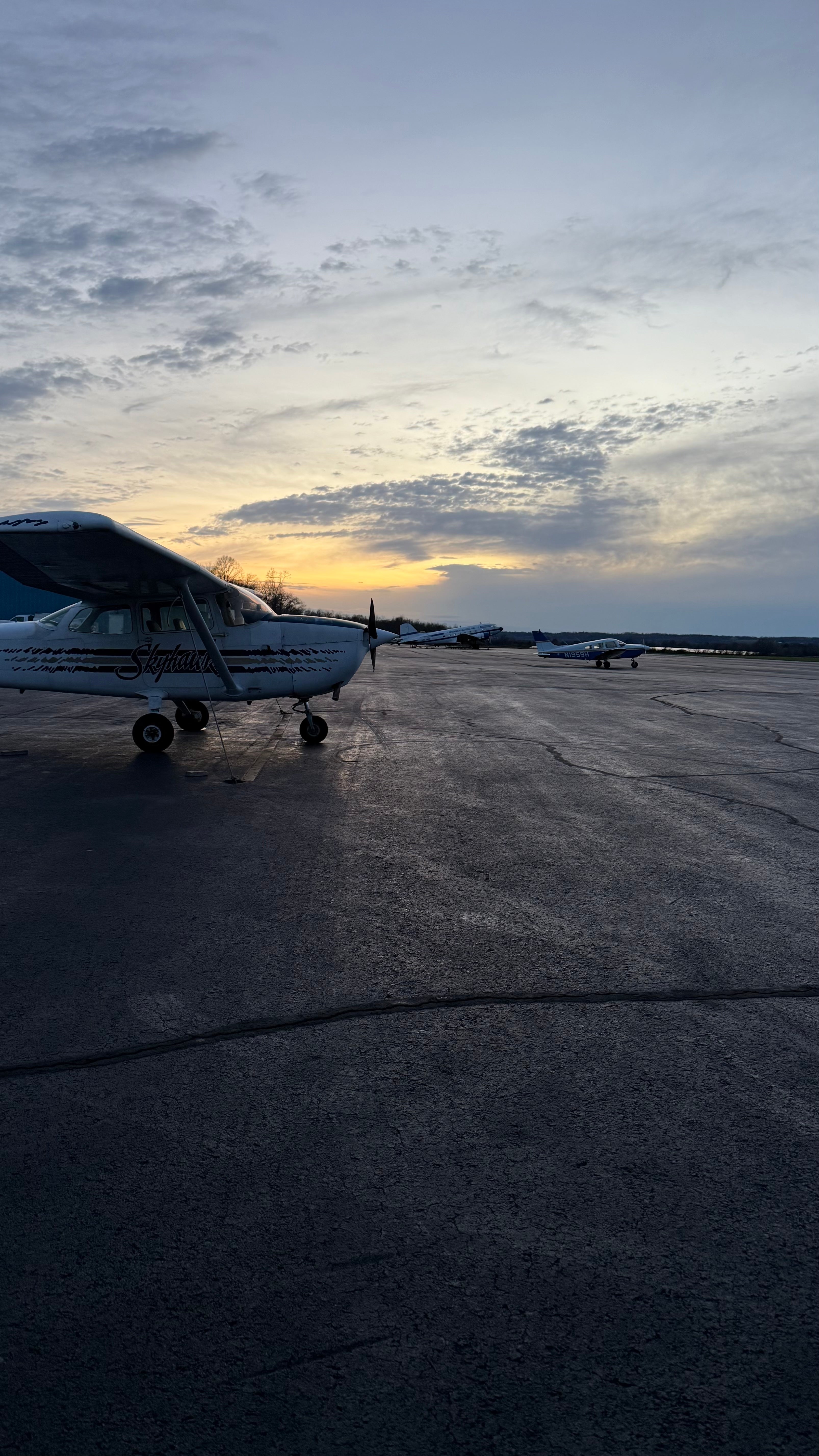 Skyhawk aircraft at dusk
